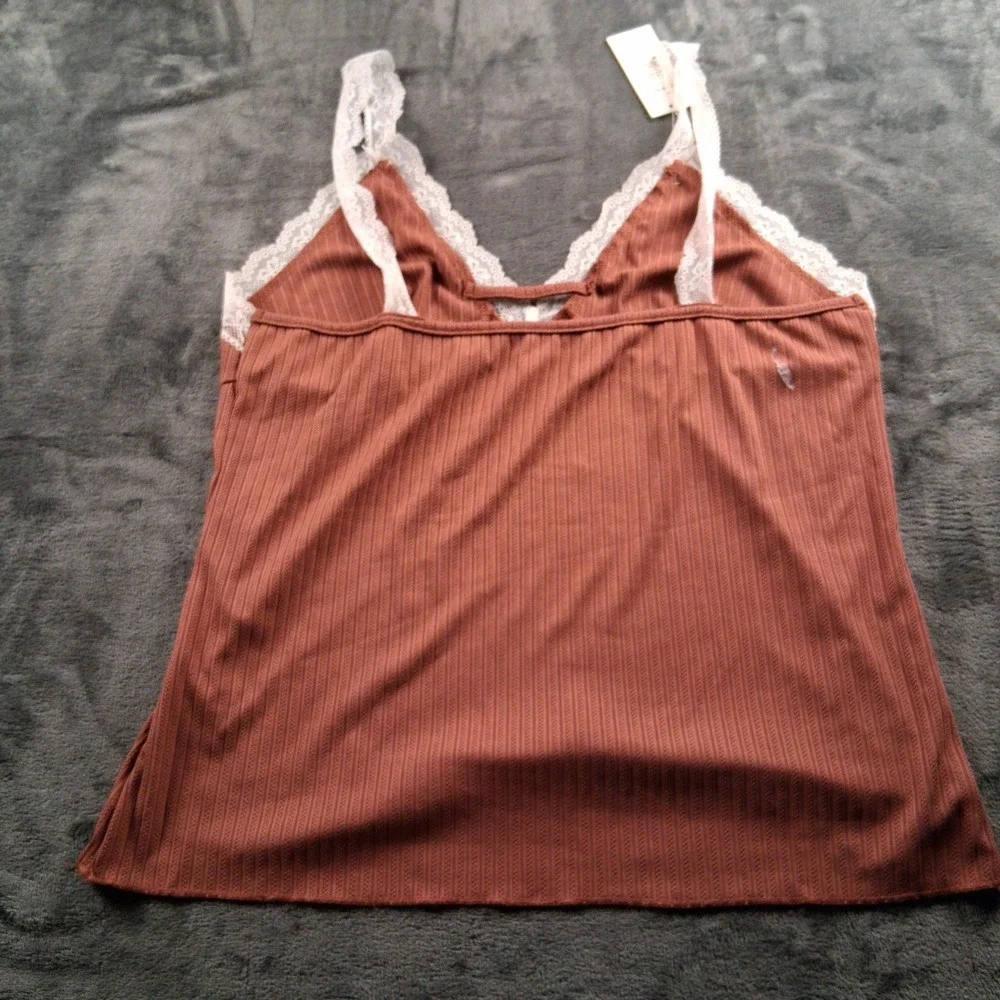 NWT Cupshe Pajama Set  XL Terracotta Ribbed Lace Trim Cami and Pants Loungewear